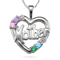 "Mother" Cut-Out with 2-6 Stones Heart Pendant