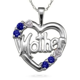 "Mother" Cut-Out with 2-6 Stones Heart Pendant