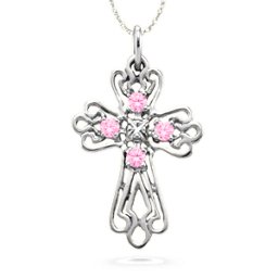 Contoured Cross Pendant with 2-6 Stones