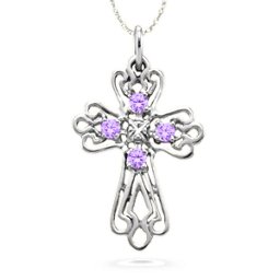 Contoured Cross Pendant with 2-6 Stones