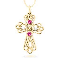 Contoured Cross Pendant with 2-6 Stones