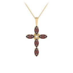 Marquise Cross Pendant in 18K Gold Plated Silver with Garnet and Cubic Zirconia