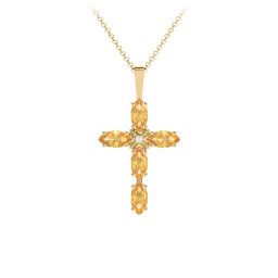Marquise Cross Pendant in 18K Gold Plated Silver with Citrine and Cubic Zirconia
