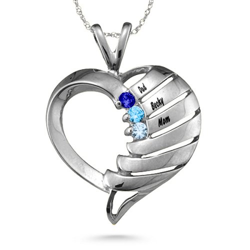 "Filas" Heart Pendant with 1-6 Stones – Sterling Silver with Blue Sapphire, Blue Topaz, and Aquamarine