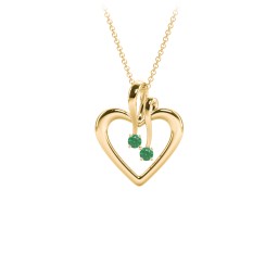 Double Stone Heart Pendant in 18K Gold Plated Silver with Emerald