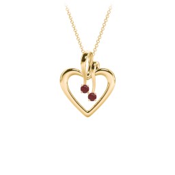 Double Stone Heart Pendant in 18K Gold Plated Silver with Garnet