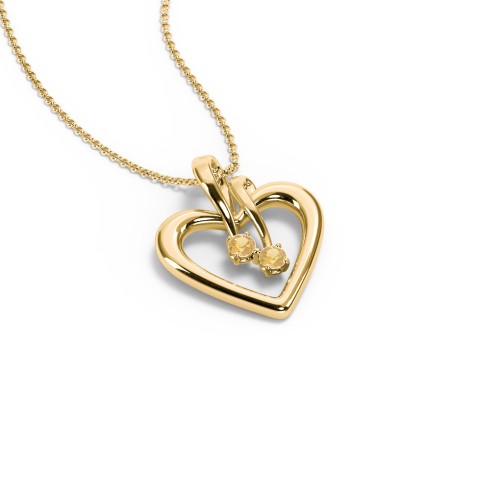 Double Stone Heart Pendant – 18K Gold Plated Silver with Citrine