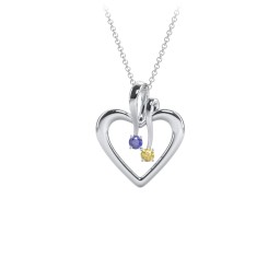 Double Stone Heart Pendant in 925 Sterling Silver with Blue Sapphire and Citrine