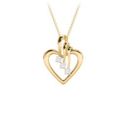 Triple Stone Heart Pendant in 18K Gold Plated Silver with Aquamarine