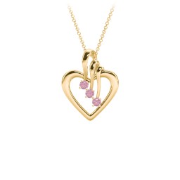Triple Stone Heart Pendant in 18K Gold Plated Silver with Pink Tourmaline