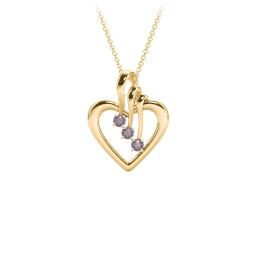 Triple Stone Heart Pendant in 18K Gold Plated Silver with Alexandrite