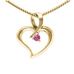 Twist Heart Pendant in 10K Solid Yellow Gold with Pink Tourmaline and Amethyst
