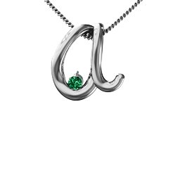 A to Z Initial Pendant with Birthstone in 925 Sterling Silver with Emerald