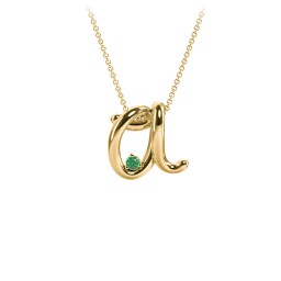 A to Z Initial Pendant with Birthstone in 18K Gold Plated Silver with Emerald