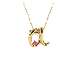 A to Z Initial Pendant with Birthstone in 18K Gold Plated Silver with Ruby