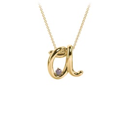 A to Z Initial Pendant with Birthstone in 18K Gold Plated Silver with Alexandrite