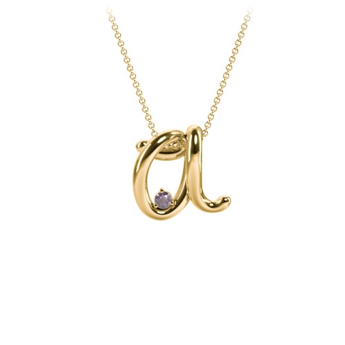 A to Z Initial Pendant with Birthstone – 18K Gold Plated Silver with Alexandrite