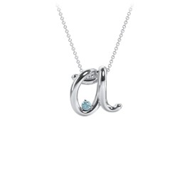 A to Z Initial Pendant with Birthstone in 925 Sterling Silver with Blue Topaz