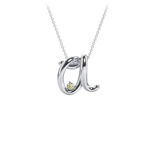 A to Z Initial Pendant with Birthstone – Sterling Silver with Peridot