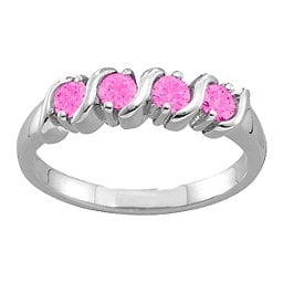 2-6 Gemstones S-Curve Ring in 925 Sterling Silver with Pink Tourmaline and Cubic Zirconia