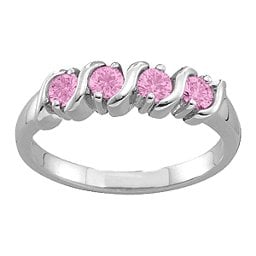 2-6 Gemstones S-Curve Ring in 925 Sterling Silver with Pink Sapphire and Cubic Zirconia
