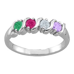 2-6 Gemstones S-Curve Ring in 925 Sterling Silver with Emerald, Ruby, Cubic Zirconia, and Amethyst