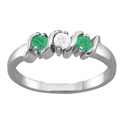 2-6 Gemstones S-Curve Ring in 925 Sterling Silver with Emerald and Cubic Zirconia