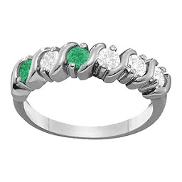 2-6 Gemstones S-Curve Ring in 925 Sterling Silver with Emerald and Cubic Zirconia