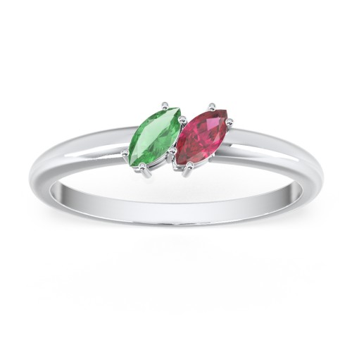 2 Stone Marquise Ring – Sterling Silver with Emerald and Ruby