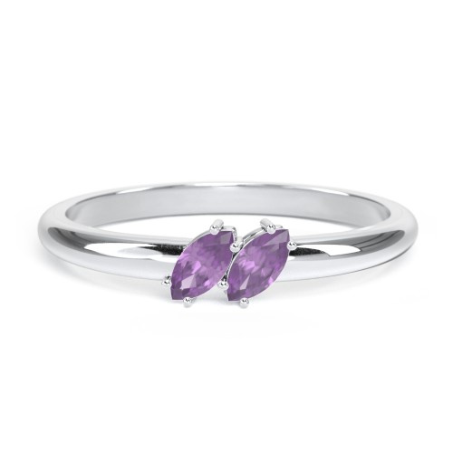 2 Stone Marquise Ring – Sterling Silver with Amethyst