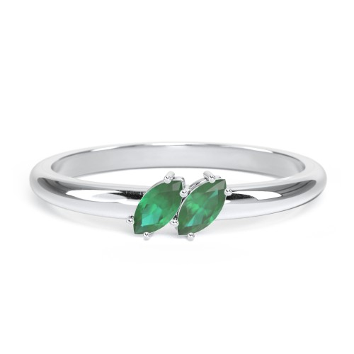 2 Stone Marquise Ring – Sterling Silver with Emerald