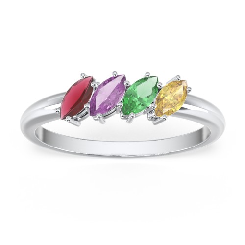 4 Stone Marquise Ring – Sterling Silver with Garnet, Amethyst, Emerald, and Citrine