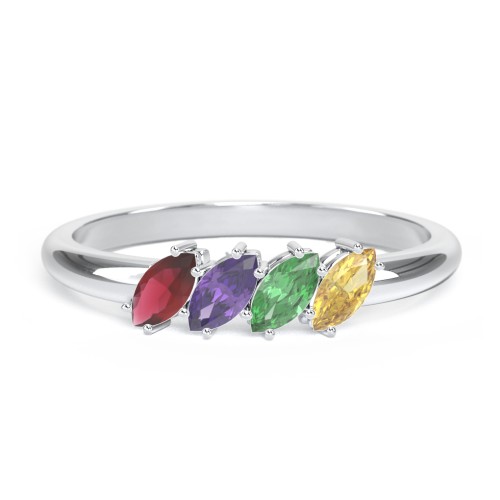 4 Stone Marquise Ring – Sterling Silver with Garnet, Amethyst, Emerald, and Citrine