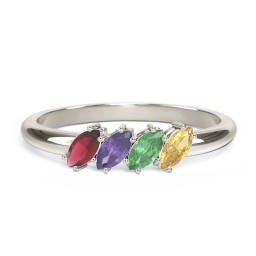 4 Stone Marquise Ring in 10K Solid White Gold with Garnet, Amethyst, Emerald, and Citrine