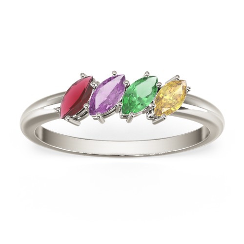 4 Stone Marquise Ring – 10K White Gold with Garnet, Amethyst, Emerald, and Citrine