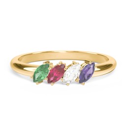 4 Stone Marquise Ring in 10K Solid Yellow Gold with Emerald, Ruby, Cubic Zirconia, and Amethyst