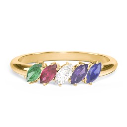 5 Stone Marquise Ring in 10K Solid Yellow Gold with Emerald, Ruby, Cubic Zirconia, Amethyst, and Blue Sapphire
