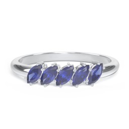 5 Stone Marquise Ring in 925 Sterling Silver with Blue Sapphire