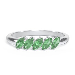 5 Stone Marquise Ring in 925 Sterling Silver with Emerald