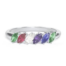 6 Stone Marquise Ring in 925 Sterling Silver with Emerald, Ruby, Cubic Zirconia, Amethyst, and Blue Sapphire