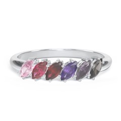 6 Stone Marquise Ring – 10K White Gold with Pink Tourmaline, Ruby, Garnet, Amethyst, Alexandrite, and Smokey Quartz
