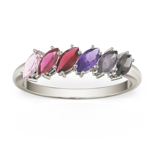 6 Stone Marquise Ring – 10K White Gold with Pink Tourmaline, Ruby, Garnet, Amethyst, Alexandrite, and Smokey Quartz