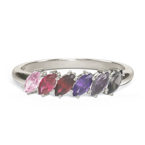 6 Stone Marquise Ring – 10K White Gold with Pink Tourmaline, Ruby, Garnet, Amethyst, Alexandrite, and Smokey Quartz
