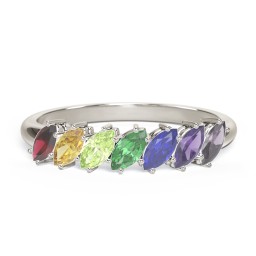 7 Stone Marquise Ring in 10K Solid White Gold with Garnet, Citrine, Peridot, Emerald, Blue Sapphire, Amethyst, and Alexandrite