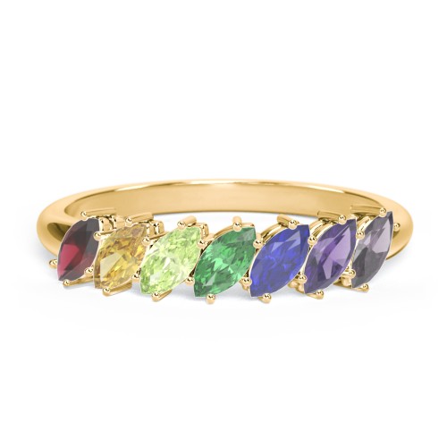 7 Stone Marquise Ring – 10K Yellow Gold with Garnet, Citrine, Peridot, Emerald, Blue Sapphire, Amethyst, and Alexandrite