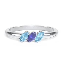 Petit Marquise Trio Ring in 925 Sterling Silver with Blue Topaz and Blue Sapphire