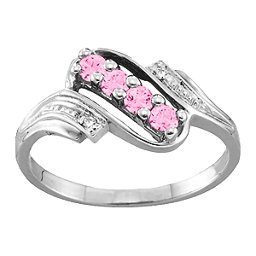 Diagonal Gemstone Ring with Accents