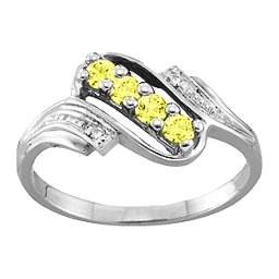 Diagonal Gemstone Ring with Accents