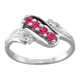 Diagonal Gemstone Ring with Accents