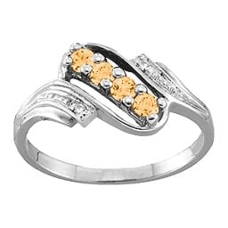 Diagonal Gemstone Ring with Accents